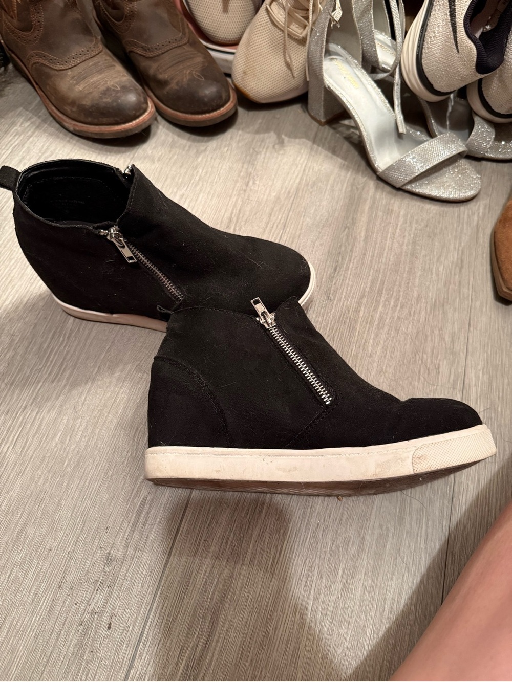 Soda Black Wedge Sneaker Boots with Side Zipper